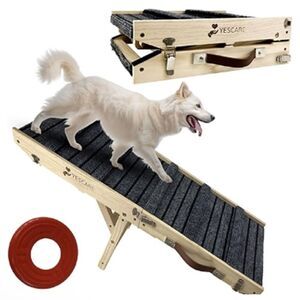 Folding Ramp Small Dogs Cats 19" Adjustable Heights Non-Slip Surface Wood NEW